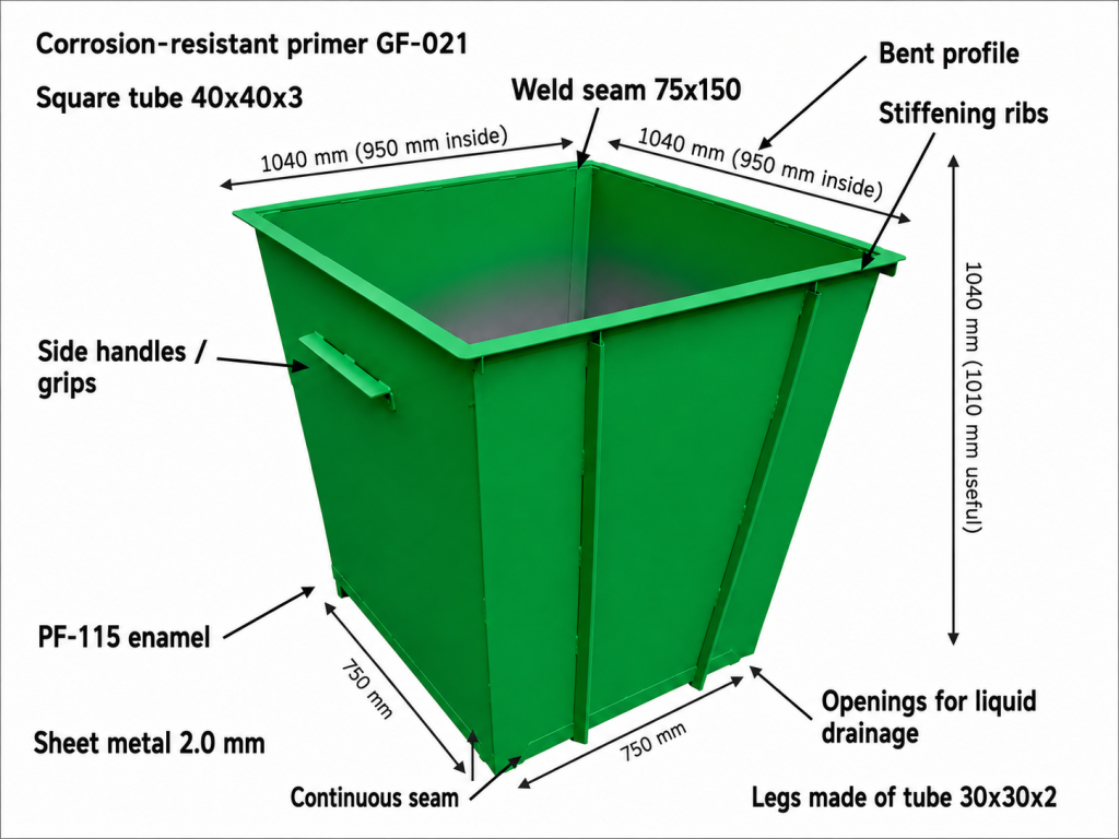 Tank for solid waste 0.75 cubic meters